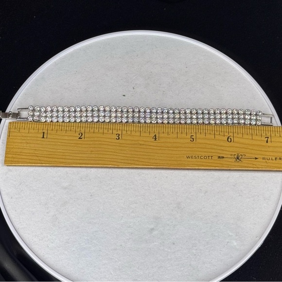 Triple Row Clear Crystal Tennis Bracelet Made With Swarovski Crystals - Picture 11 of 12